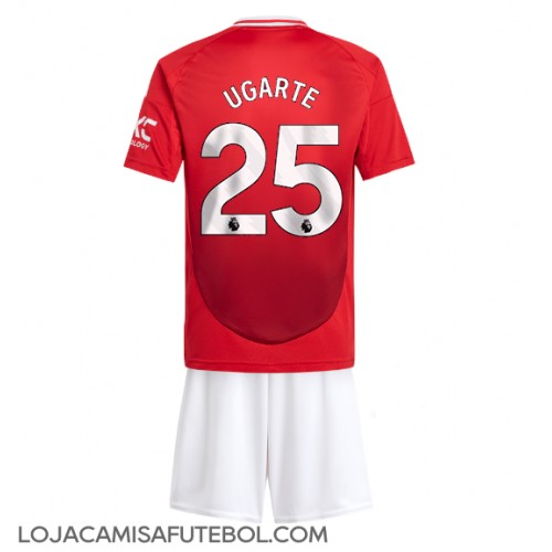 Camisa de Futebol Manchester United Manuel Ugarte #25 Equipamento Principal Infantil 2024-25 Manga Curta (+ Calças curtas)